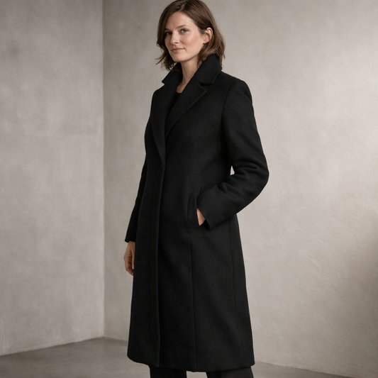 Black Longline Coat with Structured Lapels