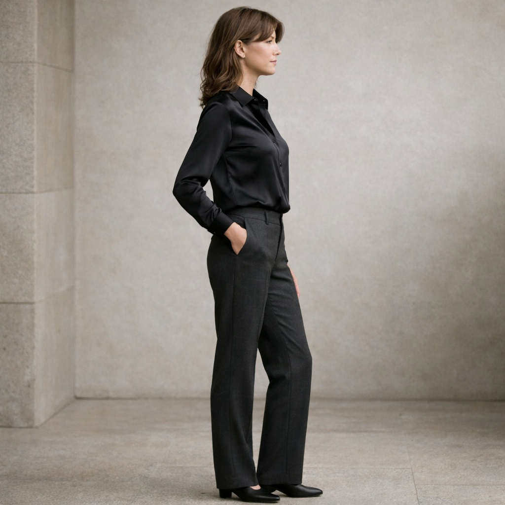 Black Satin Button-Up Shirt with Relaxed Fit