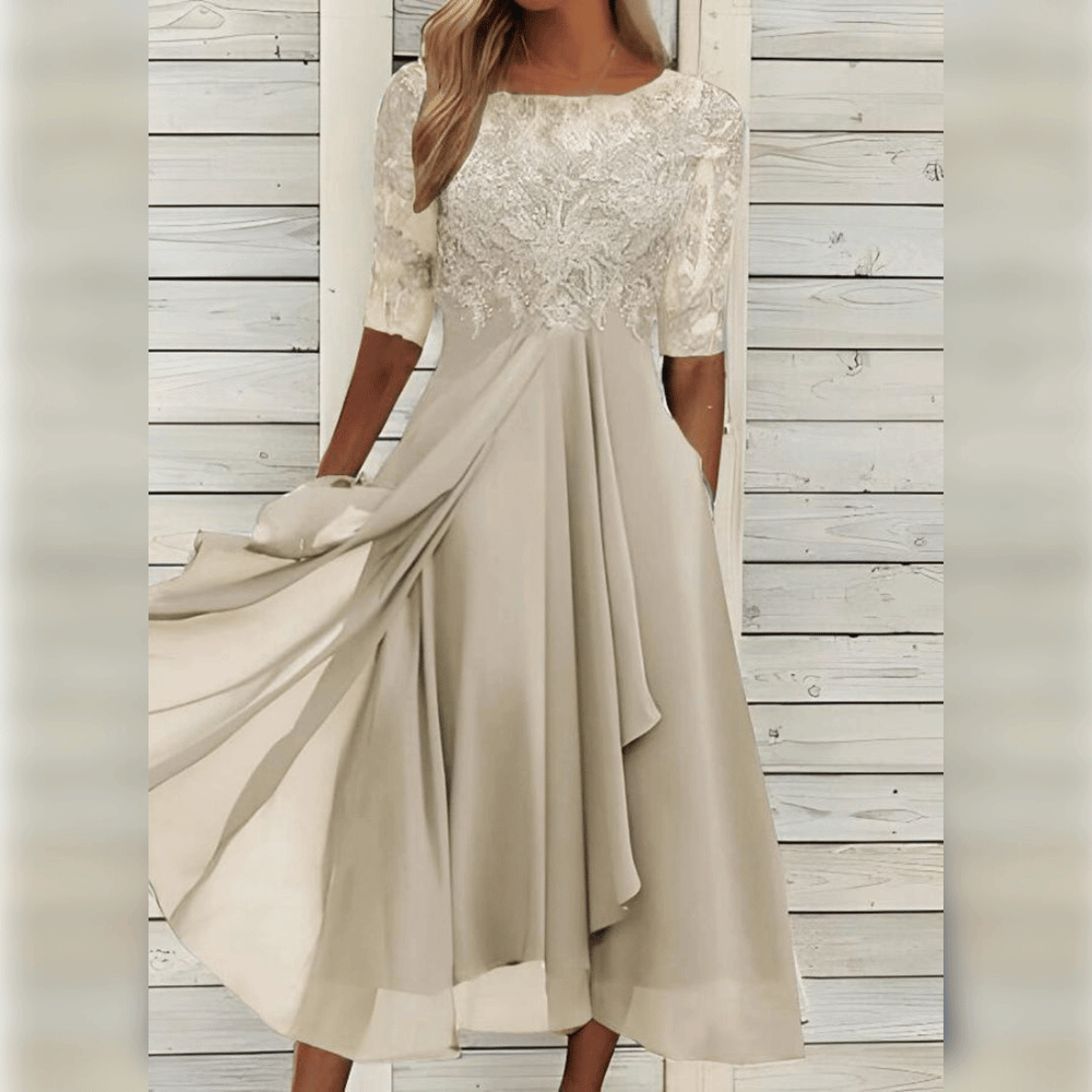 Sophie – Elegant Lace Bodice Midi Dress