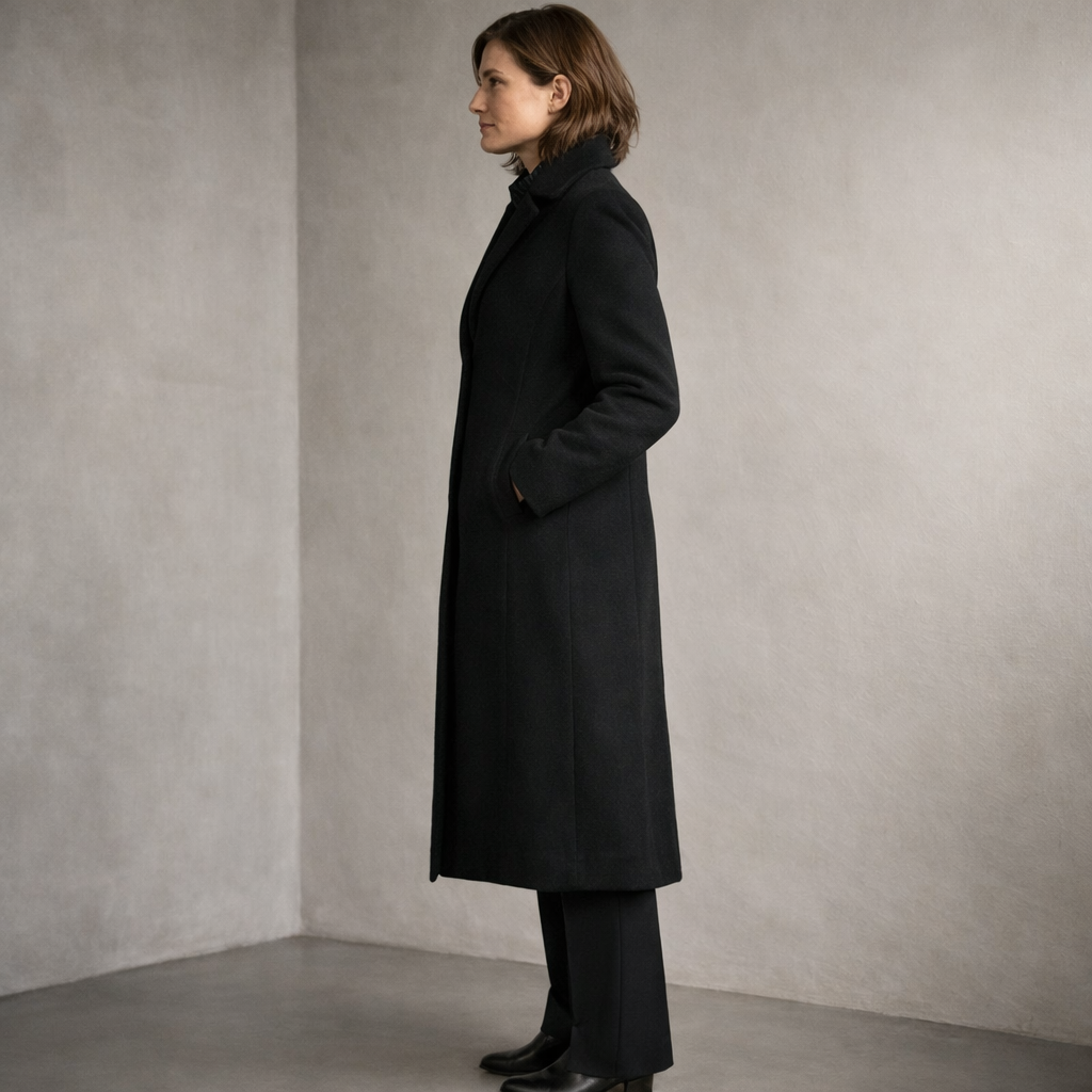 Black Longline Coat with Structured Lapels
