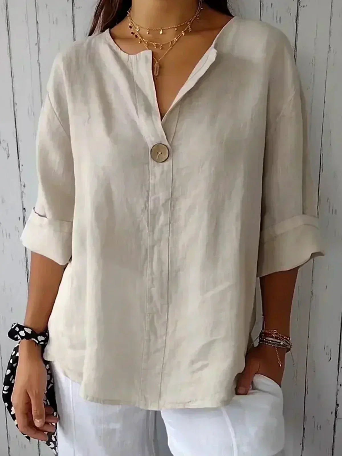 Lena – Comfortable Button Front Blouse