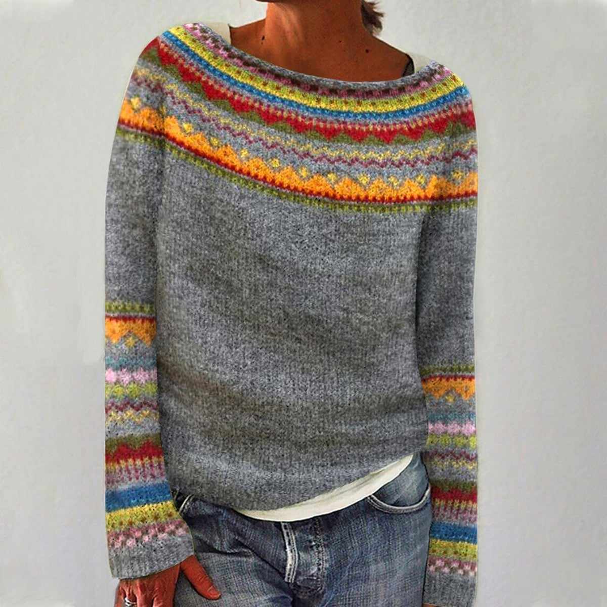 Sweater Women's Cozy Knit with Colorful Stripes - Image 1