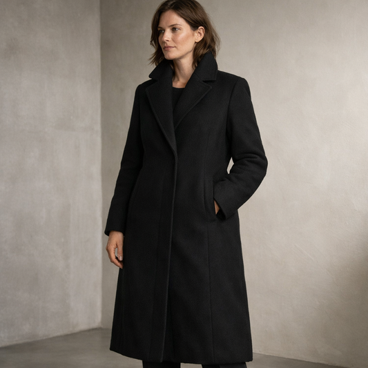 Black Longline Coat with Structured Lapels