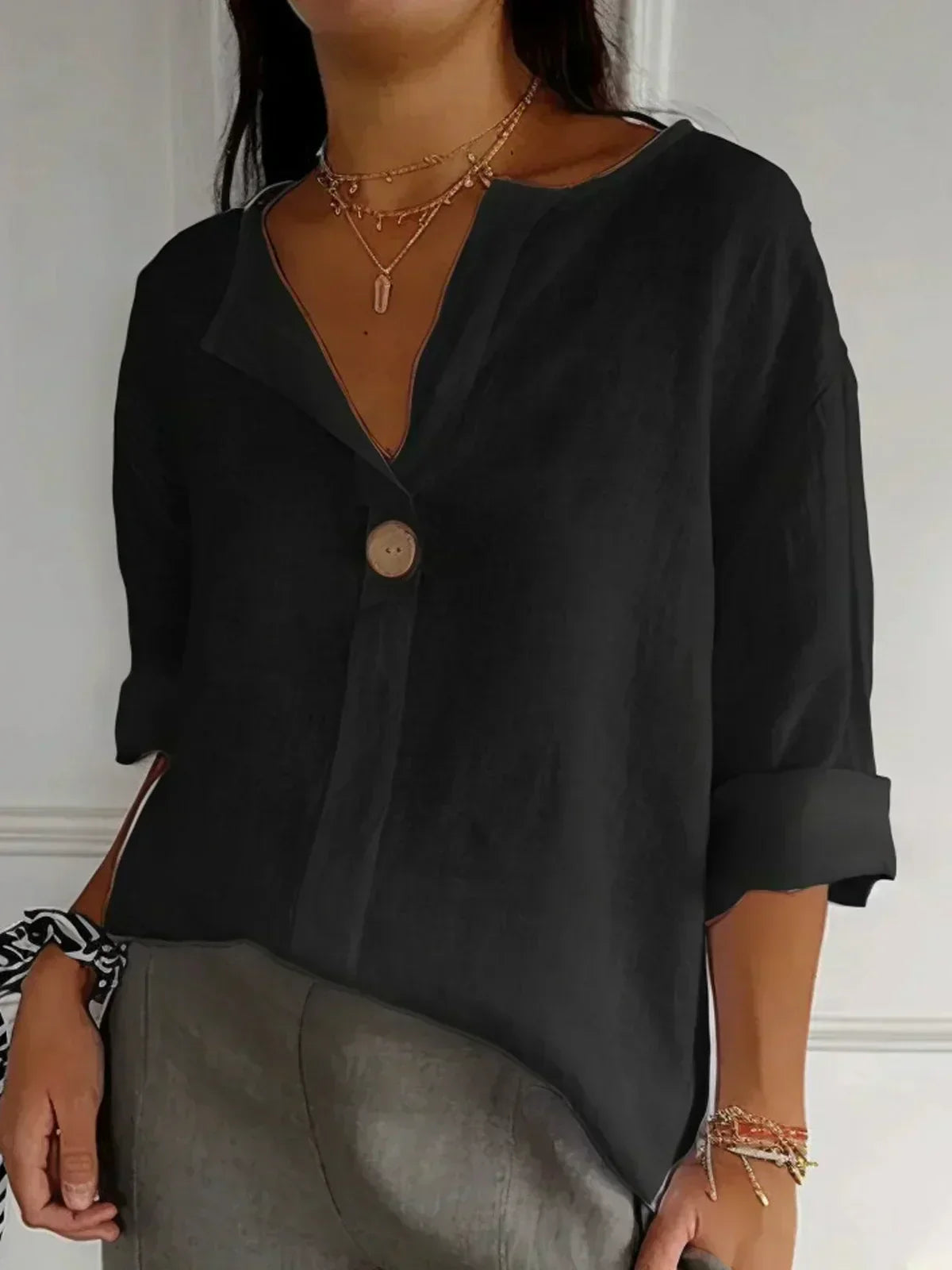 Lena – Comfortable Button Front Blouse
