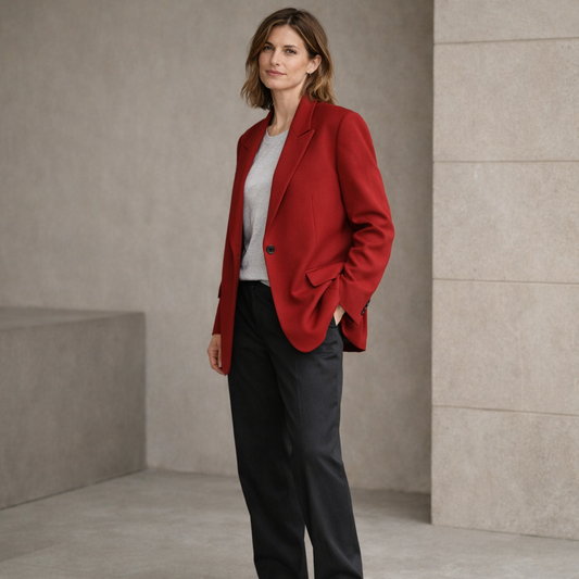 Red Single-Button Blazer with Relaxed Tailored Fit