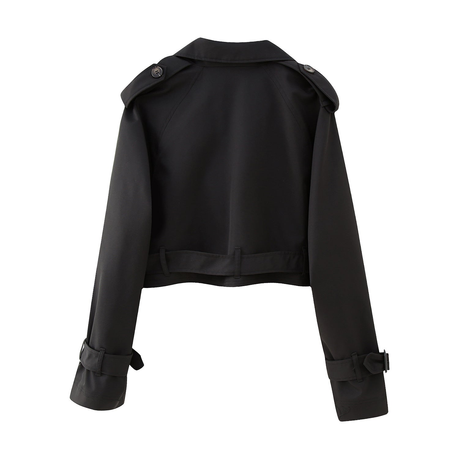 Cropped Jacket Women's with Belted Waist and Double Breasted Closure - Image 3