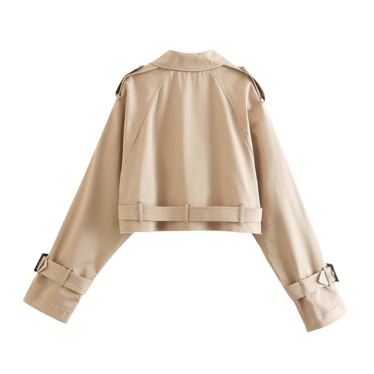 Cropped Jacket Women's with Belted Waist and Double Breasted Closure - Image 2