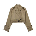 Cropped Jacket Women's with Belted Waist and Double Breasted Closure - Image 6