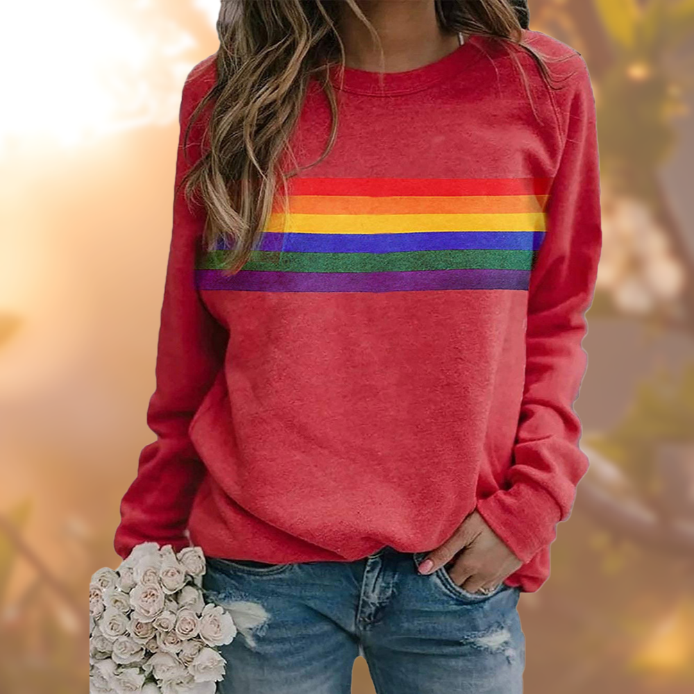 Women's Casual Pullover Jacket with Rainbow Stripes and Relaxed Fit - Image 1