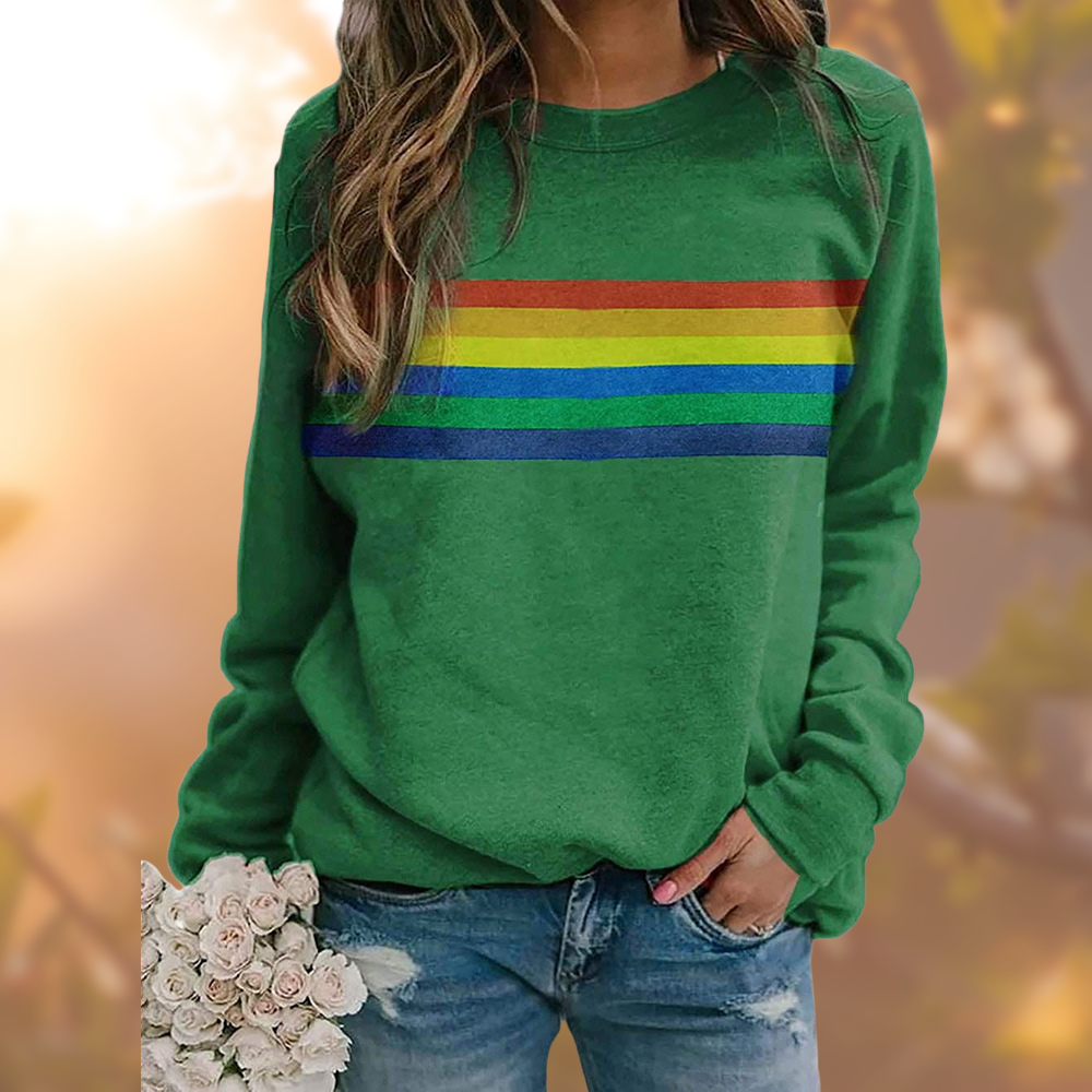 Women's Casual Pullover Jacket with Rainbow Stripes and Relaxed Fit - Image 4
