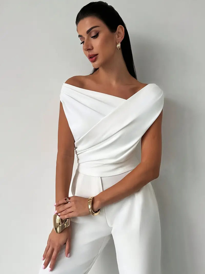 Luisa – Elegant Grace Draped Shoulder Top Blouse for Women - Image 2