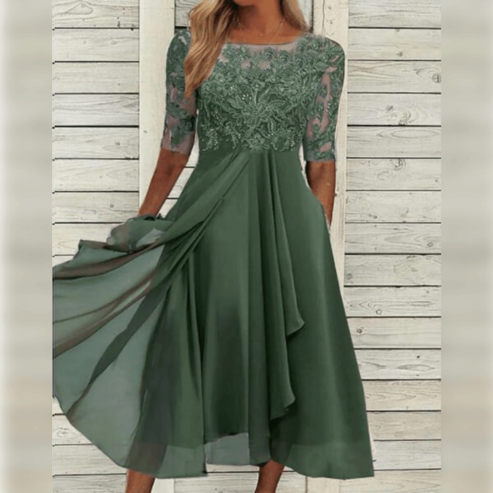 Sophie – Elegant Lace Bodice Midi Dress