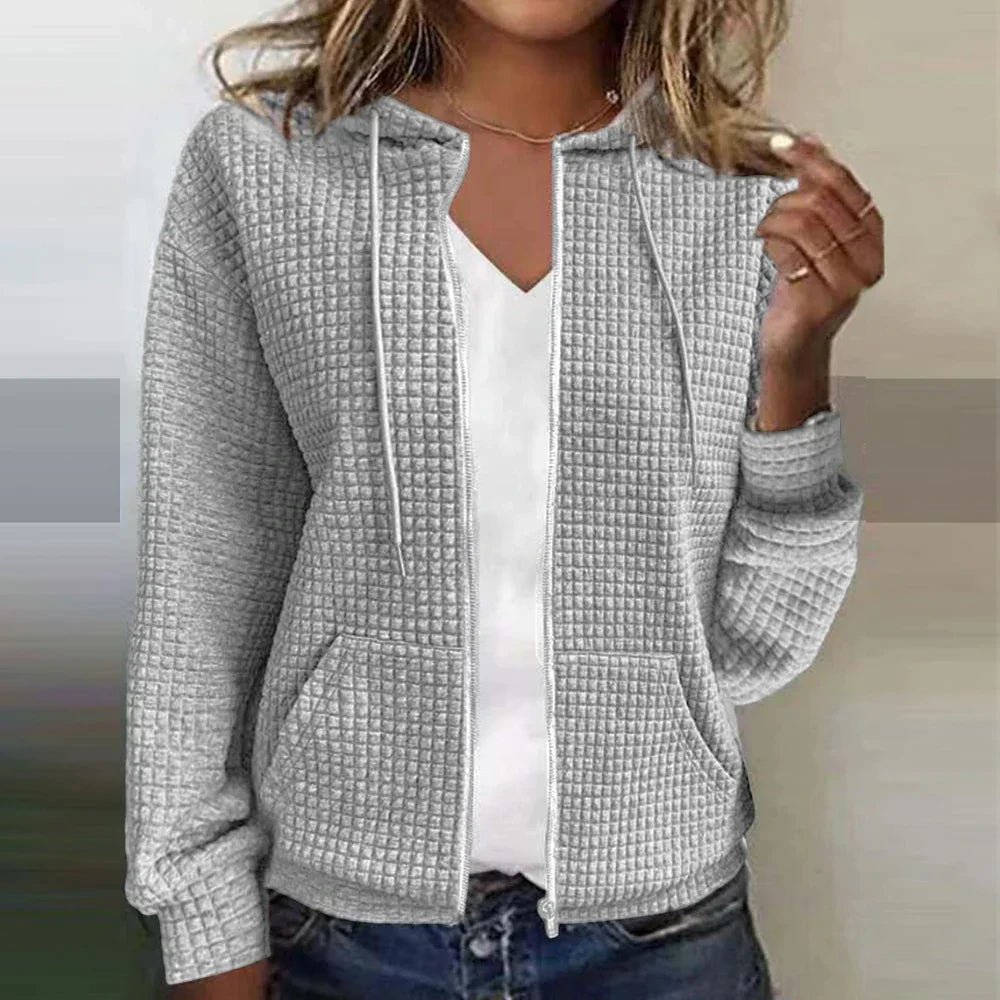 Zip-Up Jacket Women's Soft Textured Design with Hood - Image 4