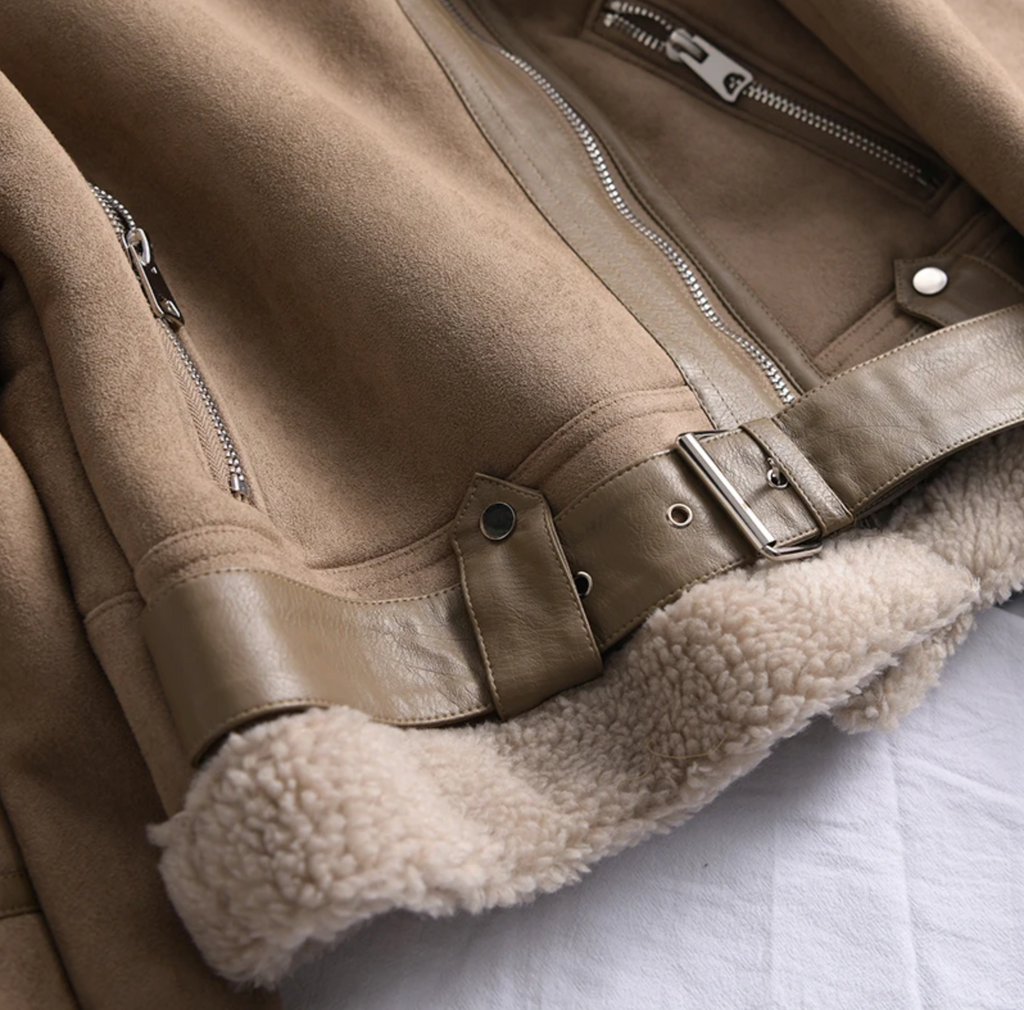 Biker Jacket Women's with Faux Fur Collar and Zip Closure - Image 4