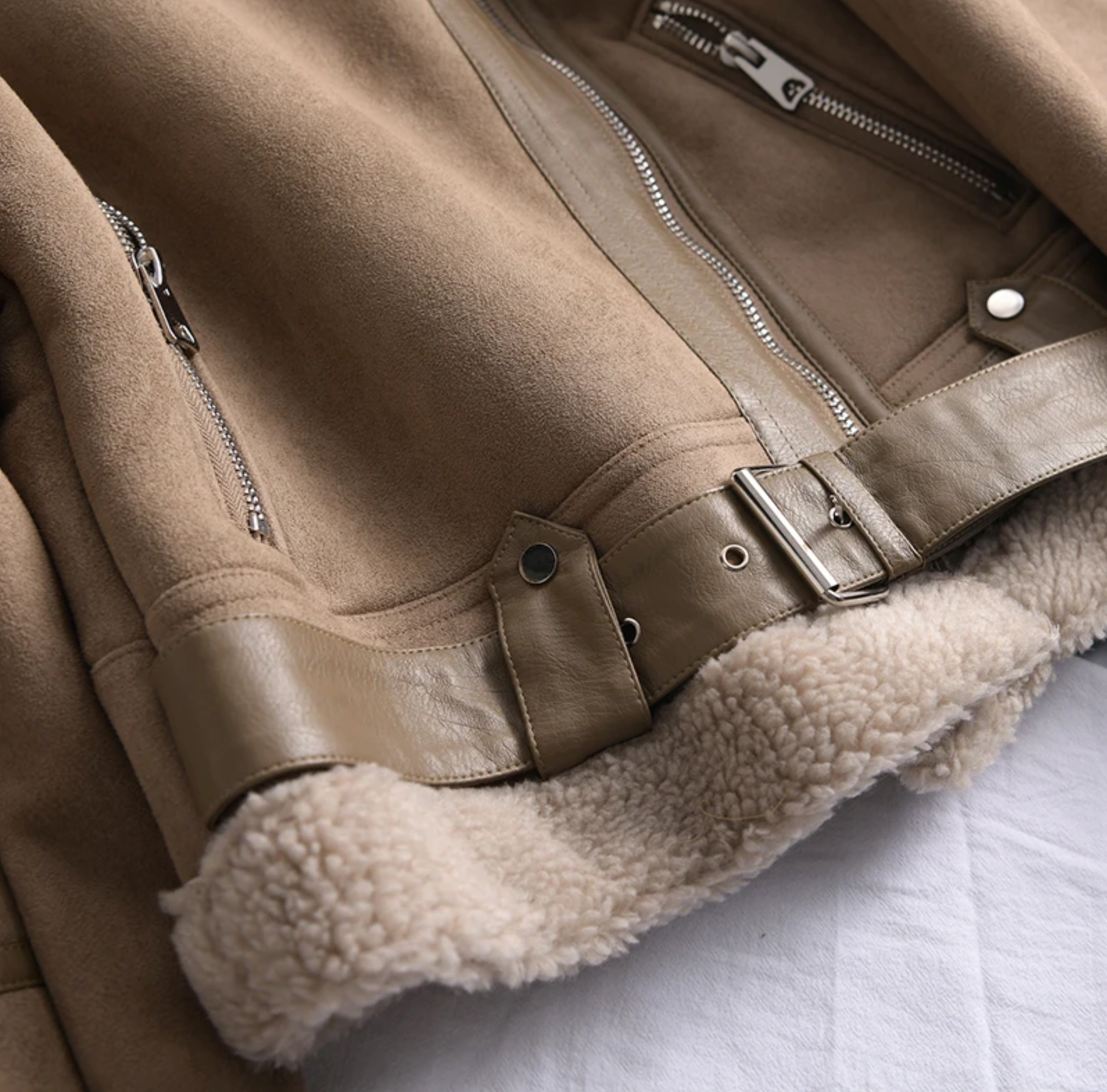Biker Jacket Women's with Faux Fur Collar and Zip Closure - Image 4