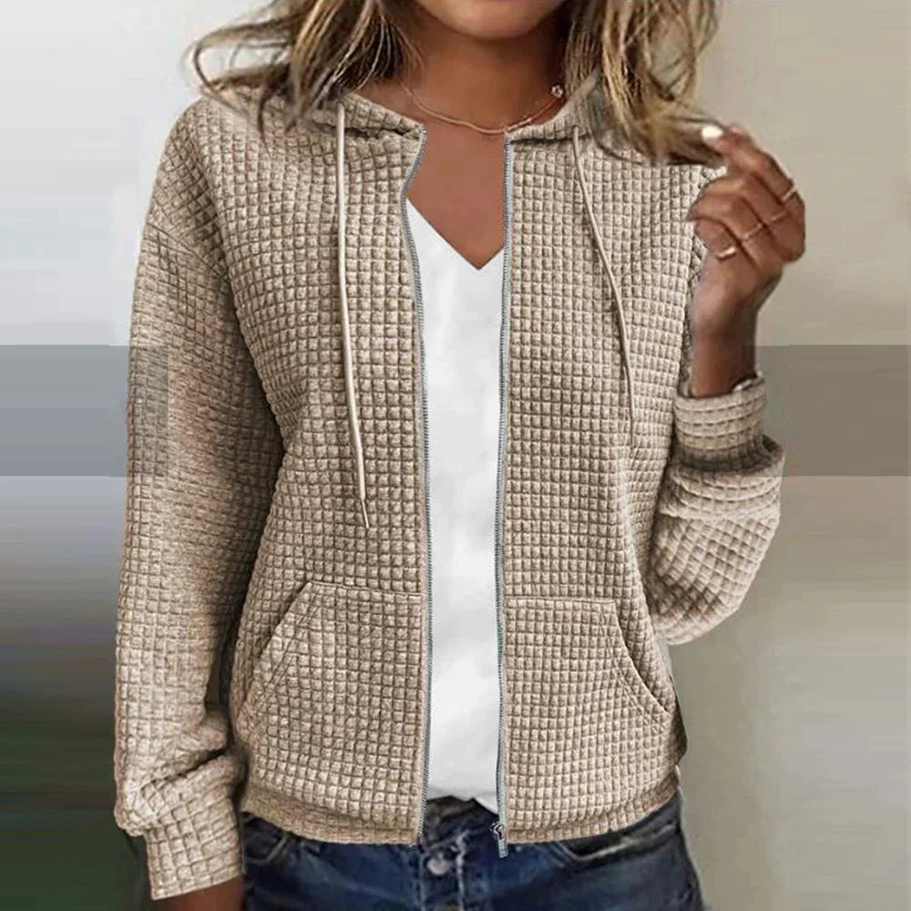 Zip-Up Jacket Women's Soft Textured Design with Hood - Image 2