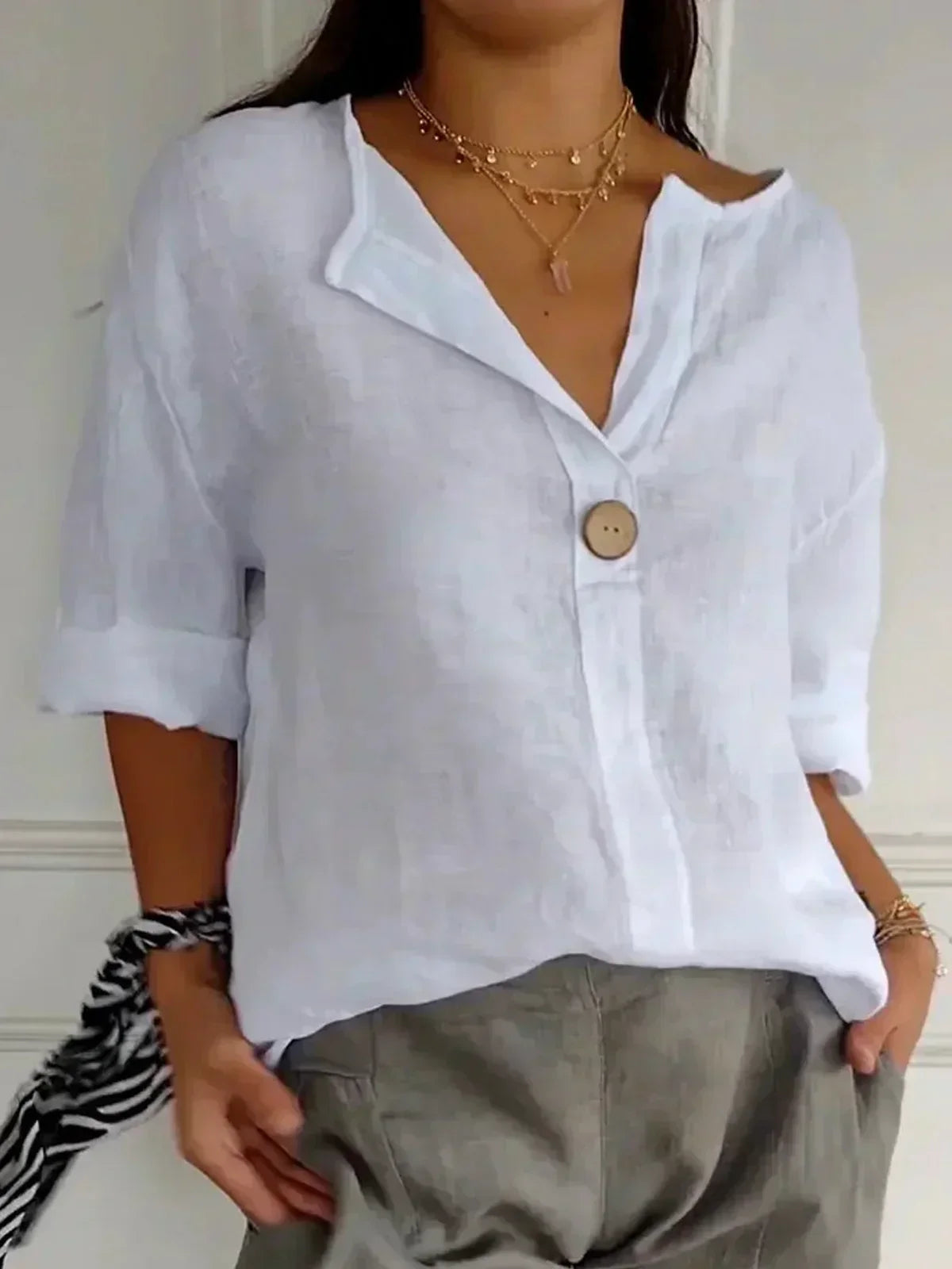 Lena – Comfortable Button Front Blouse