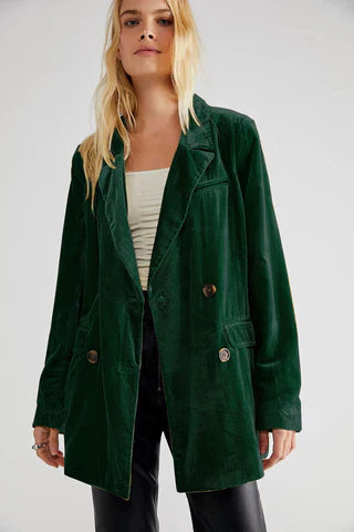 Double-Breasted Women's Jacket with Velvet Texture - Image 5