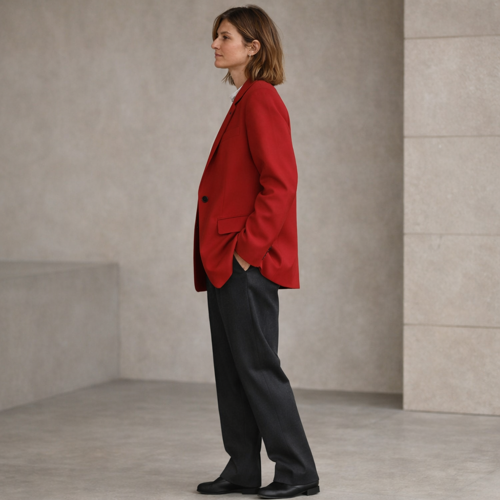 Red Single-Button Blazer with Relaxed Tailored Fit