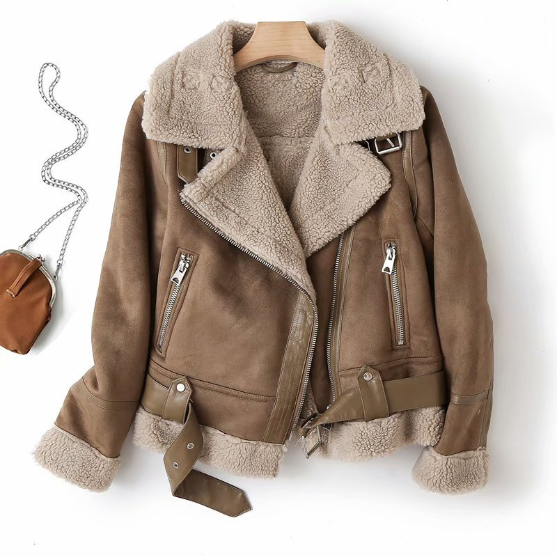 Biker Jacket Women's with Faux Fur Collar and Zip Closure - Image 10