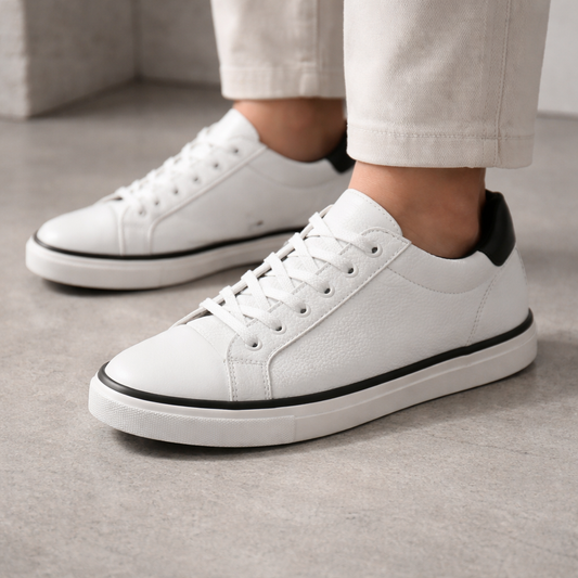 White Low-Top Sneakers with Black Contrast Trim