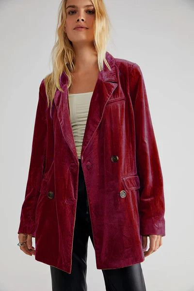Double-Breasted Women's Jacket with Velvet Texture - Image 6
