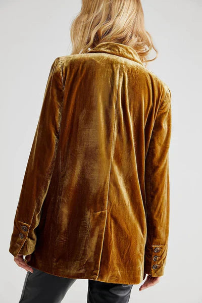 Double-Breasted Women's Jacket with Velvet Texture - Image 2