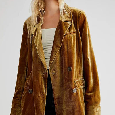 Double-Breasted Women's Jacket with Velvet Texture - Image 3